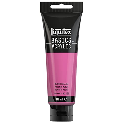 Liquitex 8870047 Basics - Acrylfarbe, monopigmentierte Künstlerpigmente, lichtecht, mittlere Viskosität, Archivqualität, seidenglänzender Finish, 118ml Tube - Mittelmagenta von Liquitex