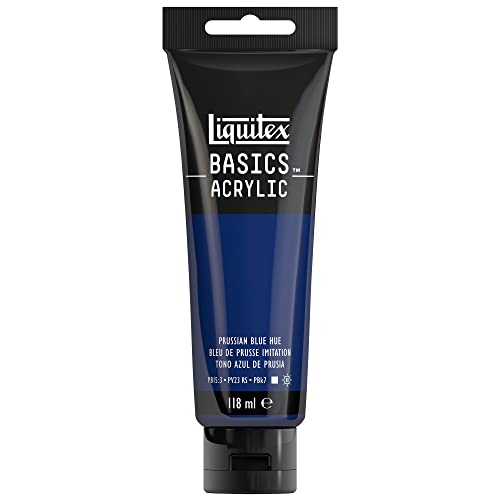 Liquitex 8870066 Basics - Acrylfarbe, monopigmentierte Künstlerpigmente, lichtecht, mittlere Viskosität, Archivqualität, seidenglänzender Finish, 118ml Tube - Preussischblau Farbton von Liquitex