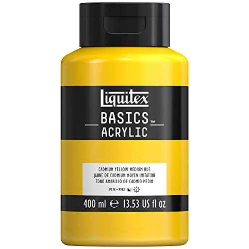 Liquitex 8870315 Basics - Acrylfarbe, monopigmentierte Künstlerpigmente, lichtecht, mittlere Viskosität, Archivqualität, seidenglänzender Finish, 400ml Flasche - Kadmiummiumgelb Mittel Farbton von Liquitex