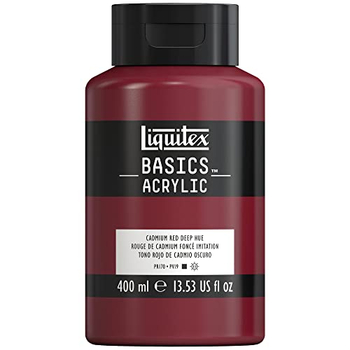 Liquitex 8870320 Basics - Acrylfarbe, monopigmentierte Künstlerpigmente, lichtecht, mittlere Viskosität, Archivqualität, seidenglänzender Finish, 400ml Flasche - Kadmiummiumrot dunkel Farbton von Liquitex