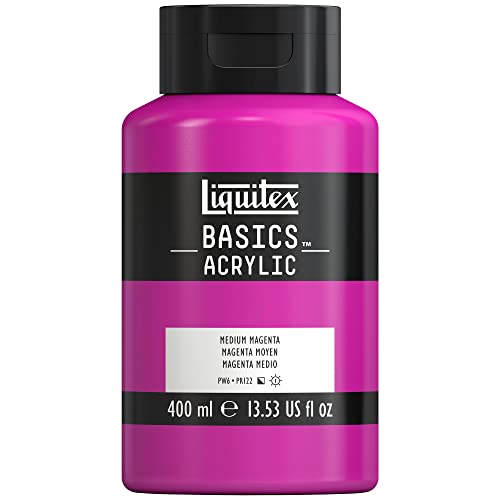 Liquitex 8870321 Basics - Acrylfarbe, monopigmentierte Künstlerpigmente, lichtecht, mittlere Viskosität, Archivqualität, seidenglänzender Finish, 400ml Flasche - Mittelmagenta von Liquitex