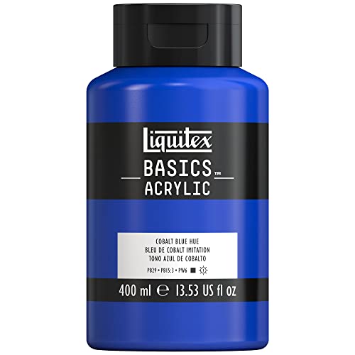 Liquitex 8870324 Basics - Acrylfarbe, monopigmentierte Künstlerpigmente, lichtecht, mittlere Viskosität, Archivqualität, seidenglänzender Finish, 400ml Flasche - Kobaltblau Farbton von Liquitex