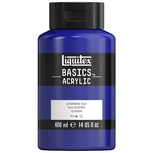 Liquitex 8870325 Basics - Acrylfarbe, monopigmentierte Künstlerpigmente, lichtecht, mittlere Viskosität, Archivqualität, seidenglänzender Finish, 400ml Flasche - Ultramarinblau von Liquitex