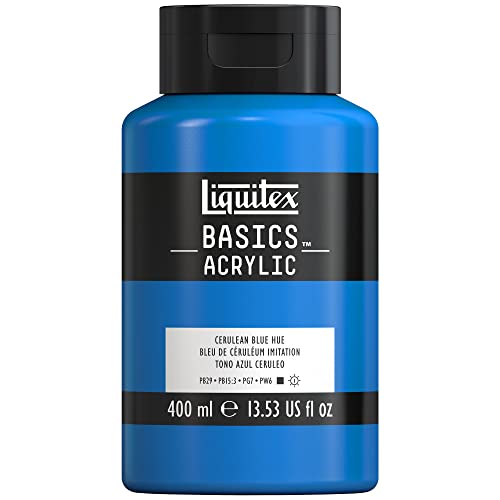 Liquitex 8870326 Basics - Acrylfarbe, monopigmentierte Künstlerpigmente, lichtecht, mittlere Viskosität, Archivqualität, seidenglänzender Finish, 400ml Flasche - Cölinblau Farbton von Liquitex