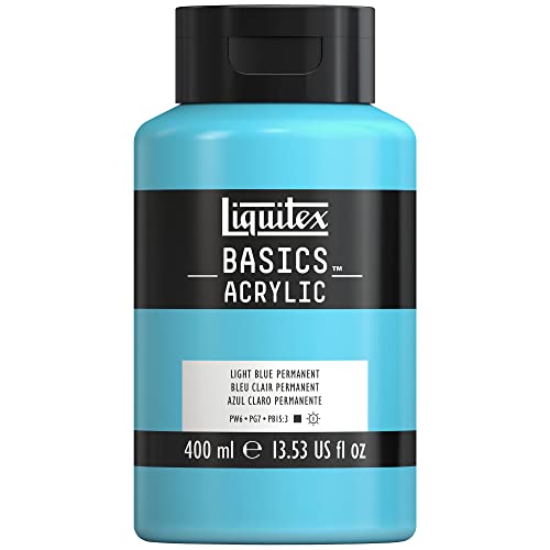 Liquitex 8870327 Basics - Acrylfarbe, monopigmentierte Künstlerpigmente, lichtecht, mittlere Viskosität, Archivqualität, seidenglänzender Finish, 400ml Flasche - Hellblau Permanent von Liquitex