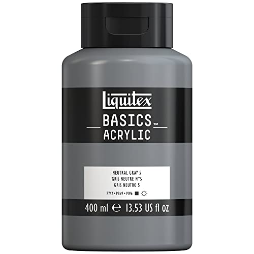 Liquitex 8870334 Basics - Acrylfarbe, monopigmentierte Künstlerpigmente, lichtecht, mittlere Viskosität, Archivqualität, seidenglänzender Finish, 400ml Flasche - Neutralgrau Nr. 5 von Liquitex