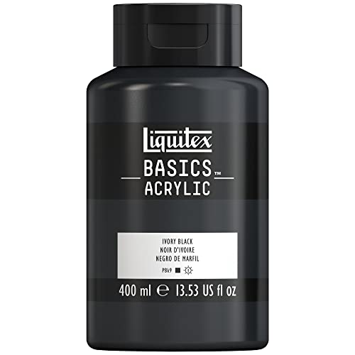 Liquitex 8870336 Basics - Acrylfarbe, monopigmentierte Künstlerpigmente, lichtecht, mittlere Viskosität, Archivqualität, seidenglänzender Finish, 400ml Flasche - Elfenbeinschwarz von Liquitex