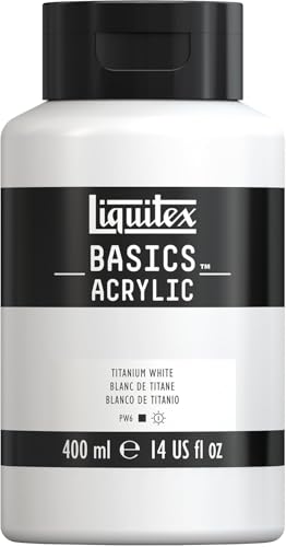 Liquitex 8870337 Basics - Acrylfarbe, monopigmentierte Künstlerpigmente, lichtecht, mittlere Viskosität, Archivqualität, seidenglänzender Finish, 400ml Flasche - Titanweiß von Liquitex