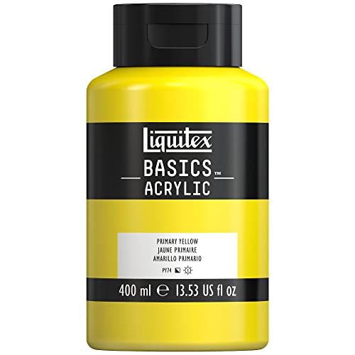 Liquitex 8870339 Basics - Acrylfarbe, monopigmentierte Künstlerpigmente, lichtecht, mittlere Viskosität, Archivqualität, seidenglänzender Finish, 400ml Flasche - Primärgelb von Liquitex