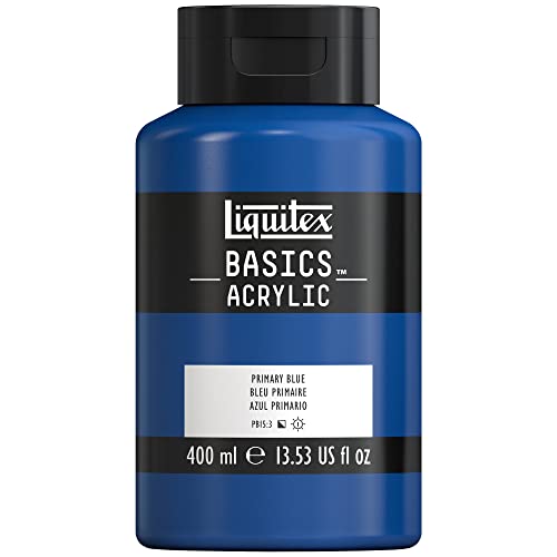 Liquitex 8870341 Basics - Acrylfarbe, monopigmentierte Künstlerpigmente, lichtecht, mittlere Viskosität, Archivqualität, seidenglänzender Finish, 400ml Flasche - Primärblau von Liquitex