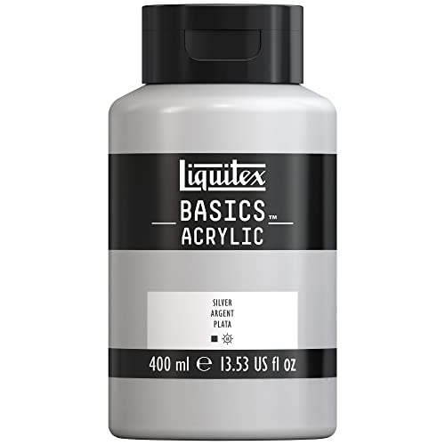 Liquitex 8870343 Basics - Acrylfarbe, monopigmentierte Künstlerpigmente, lichtecht, mittlere Viskosität, Archivqualität, seidenglänzender Finish, 400ml Flasche - Silber von Liquitex