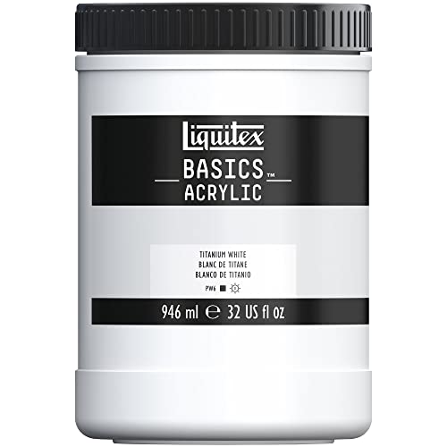 Liquitex 8870353 Basics - Acrylfarbe, monopigmentierte Künstlerpigmente, lichtecht, mittlere Viskosität, Archivqualität, seidenglänzender Finish, 946ml Topf - Titanweiß von Liquitex