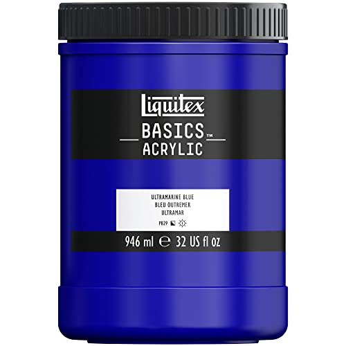 Liquitex 8870356 Basics - Acrylfarbe, monopigmentierte Künstlerpigmente, lichtecht, mittlere Viskosität, Archivqualität, seidenglänzender Finish, 946ml Topf - Ultramarinblau von Liquitex