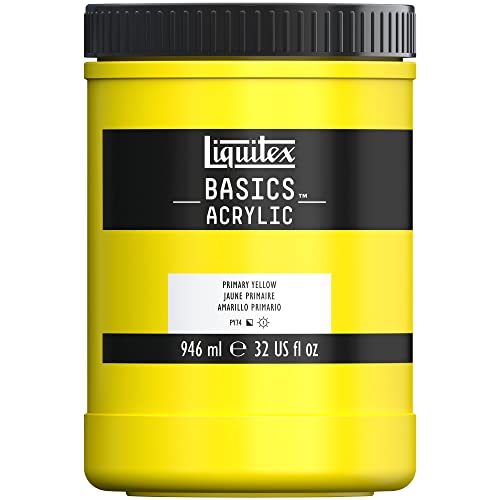 Liquitex 8870362 Basics - Acrylfarbe, monopigmentierte Künstlerpigmente, lichtecht, mittlere Viskosität, Archivqualität, seidenglänzender Finish, 946ml Topf - Primärgelb von Liquitex