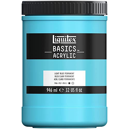 Liquitex 8870368 Basics - Acrylfarbe, monopigmentierte Künstlerpigmente, lichtecht, mittlere Viskosität, Archivqualität, seidenglänzender Finish, 946ml Topf - Hellblau Permanent von Liquitex