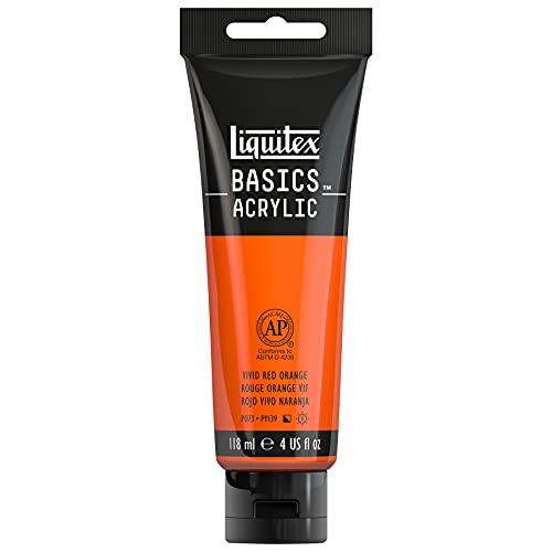 Liquitex Basics 1046620 monopigmentierte Acrylfarbe, Künstlerpigmente, lichtecht, mittlere Viskosität, Achivqualität, seidenglänzender Finish, 118ml Tube, rotorange lebendig von Liquitex