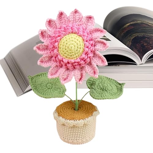 Häkelblumen – Sonnenblumen-Häkelblume, Sonnenblumen-Desktop-Dekoration | Auto Dekoration handgemachte gestrickte Sonnenblume Topf Home Ornament gestrickte simulierte Blume Wolle gehäkelte Bouquet gefä von Liqzirtu