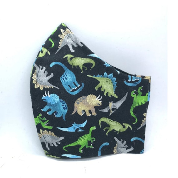 Schwarze Dinosaurier Behelfsmaske Mit Nasenbügel Und Filtertasche Kindermaske Xs Bis Xl | Geschenk von LisArtCanada