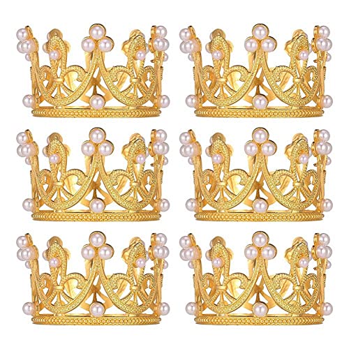 Lisher 6 Stück Mini-Krone, Topper, Kristall, Perle, Cupcake-Topper, Diade¨me, Cupcakes, Krone, für Geburtstag, Hochzeit von Lisher