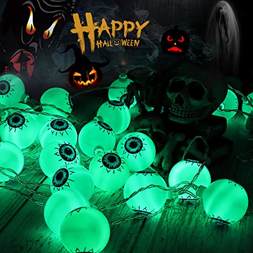 Litake Halloween Lichterkette Augäpfel Grüne, 5M 30 LEDs Batteriebetriebene Wasserdichte Halloween Lichterkette augen Mit Fernbedienung Realistische Augapfel Lichter mit 8 Modi für Party außen innen von Litake