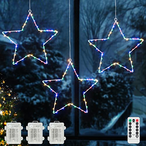 Litake Weihnachten Weihnachtsstern, 3er 60 LEDs Mehrfarbig 8 Modi, Batteriebetrieben Weihnachts-Fensterlichter mit Fernbedienung, Weihnachtsdeko Jeder Stern für Christmas Tree Party von Litake