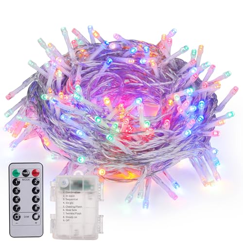 Litark LED Lichterkette Batterie Bunt, 10M 100 LED Weihnachtsbeleuchtung mit Fernbedienung, Timer, 8 Modi, Wasserdicht Lichterkette Weihnachtsbaum Batteriebetrieben für Innen außen Weihnachtsdeko von Litark