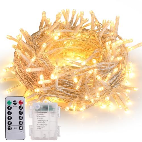 Litark LED Lichterkette Batterie Warmweiß, 10M 100 LED Weihnachtsbeleuchtung mit Fernbedienung, Timer, 8 Modi, Wasserdicht Lichterkette Weihnachtsbaum Batteriebetrieben für Innen außen Weihnachtsdeko von Litark