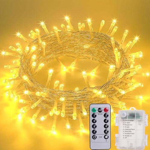 Litark LED Lichterkette Batterie Warmweiß, 20M 200 LED Weihnachtsbeleuchtung mit Fernbedienung, Timer, 8 Modi, Wasserdicht Lichterkette Weihnachtsbaum Batteriebetrieben für Innen außen Weihnachtsdeko von Litark