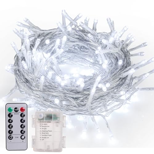 Litark LED Lichterkette Batterie Weiß, 10M 100 LED Weihnachtsbeleuchtung mit Fernbedienung, Timer, 8 Modi, Wasserdicht Lichterkette Weihnachtsbaum Batteriebetrieben für Innen außen Weihnachtsdeko von Litark