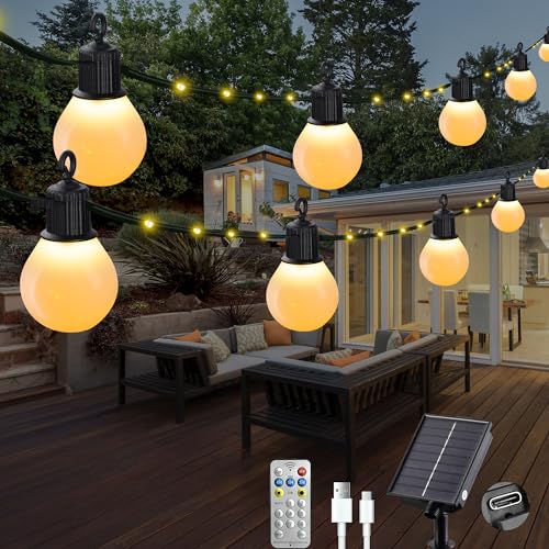 Litark Solar Lichterkette Aussen mit 20 Glühbirnen - 10m 100 led Lichterkette Außen Gärten Solar mit Fernbedienung, Wetterfest, USB-aufladung, Solarlichterkette für Outdoor, Balkon Deko (Warmweiß) von Litark