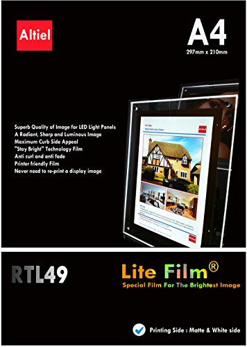 LITE FILM RTL49 – A4 x 50 Blatt für alle Tintenstrahl- und Laserdrucker (Kopierer) – Hintergrundbeleuchtetes Papier LED Light Pocket/LED Light Panel/LED Lightbox von Lite Film