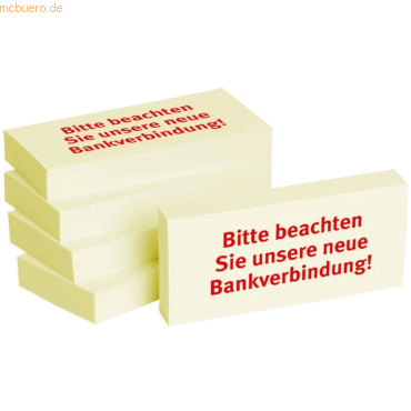 Litfax Haftnotizen 75x35mm gelb 'Bitte beachten Sie unsere neue Bankve von Litfax