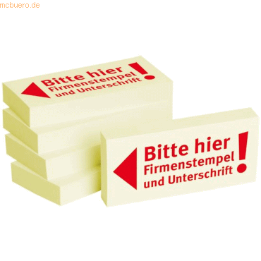 Litfax Haftnotizen 75x35mm gelb 'Bitte hier Firmenstempel und Untersch von Litfax