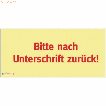 Litfax Haftnotizen 75x35mm gelb 'Bitte nach Unterschrift zurück!' 1PG von Litfax