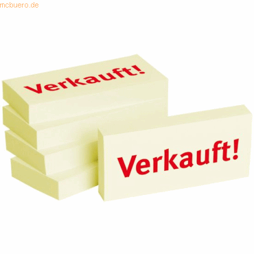 Litfax Haftnotizen 75x35mm gelb 'Verkauft!' VE = 5 Blöcke von Litfax