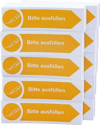 Litfax Haftnotizen Klebezettel "Bitte ausfüllen", 10 Stück je 100 Blatt Sticky Notes – Haftstreifen in Gelb mit Pfeilrichtung nach rechts von Litfax