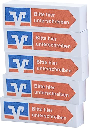 Litfax VR Haftnotizen "Bitte hier unterschreiben" mit Volksbank Raiffeisenbank Klebestreifen - 100 Blatt Sticky Notes je Block - Haftstreifen (VR Bank - Orange - Pfeil Rechts, 5er Blöcke) von Litfax