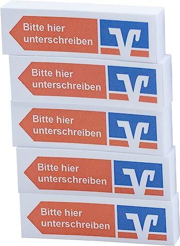 Litfax VR Haftnotizen "Bitte hier unterschreiben" mit Volksbank Raiffeisenbank Klebestreifen - 100 Blatt Sticky Notes je Block - Post It Haftstreifen (VR Bank - Orange - Pfeil Links, 5er Blöcke) von Litfax