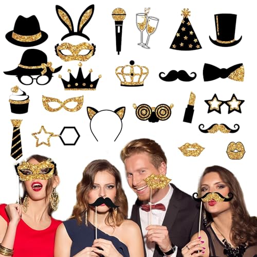 Lithyc 24-Teilige Party-Fotobox Accessoires – Party Fotobox Requisiten – Foto Requisiten Requisiten Für Geburtstage, Hochzeiten, Abschlussball- Und Neujahrspartys Und Andere Anlässe (Gold) von Lithyc