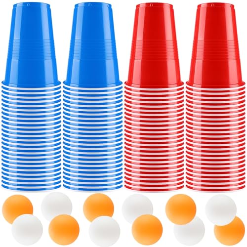 Litimkat Bierpong Becher Set,Beerpong Partybecher Enthält 100 Becher (500ML) und 12 Tischtennisbälle,mehrwegbecher,Für Party Trinkspiele,Party Geburtstag Festivals Hochzeit Camping von Litimkat