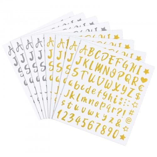 Litinliv 8 Blätter Glitzer Buchstabe und Zahl Aufkleber,Selbstklebende Alphabet Zahlen Sticker,Buchstaben Nummer Aufkleber Dekorative Aufkleber für DIY Handgemachte Scrapbooking Schilder Grußkarten von Litinliv