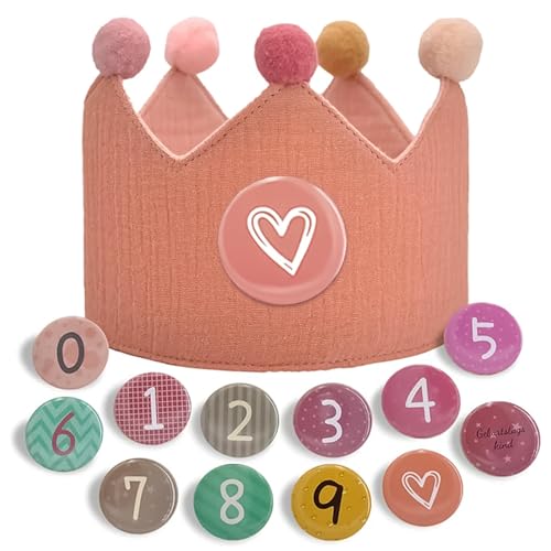 Litinliv Geburtstag Krone, Kinder Partyhüte, Party Deko, Krone Geburtstag mit Button Zahlen von 0-9, Geburtstagskrone Musselin, Unisex Krone für Kinder Geburtstag Party Supplies (Rosa) von Litinliv