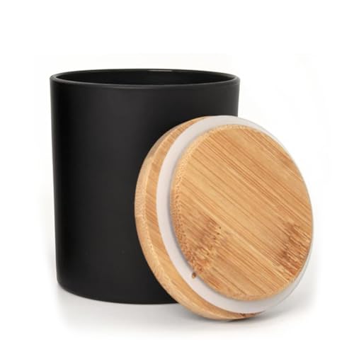 Litinliv Glas-Kerzengläser, Kerzengläser mit Holzdeckel, für die Herstellung von Kerzen, Kerzenglas, Glas-Gläser, für Kerzen, Tee, Süßigkeiten, Gewürze, Geschenke (Mattschwarz) von Litinliv