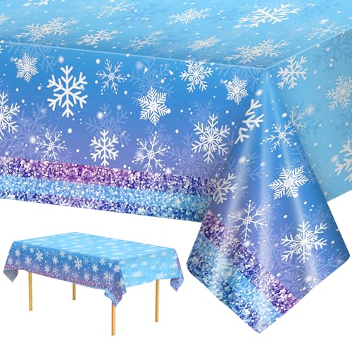 Winter-Tischdecke mit Schneeflocken, Kunststoff, Einweg-Tischdecke, rechteckig, Winter-Wunderland-Tischdecke für Weihnachten, Winterurlaub, Tischdekoration, Partyzubehör, 137 x 274 cm, 2 Stück von Litmitfu