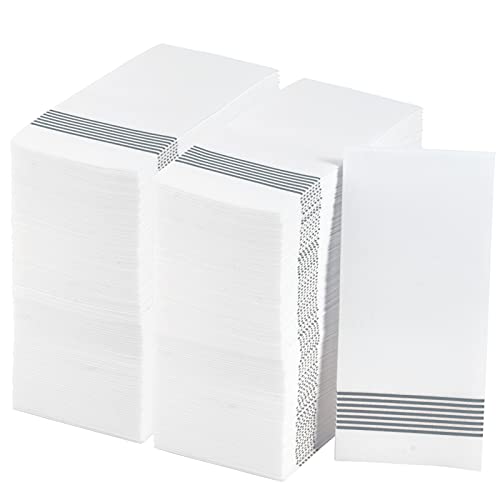 200 Packungen Leinen-ähnliche Gästetücher Einwegservietten Papier für die Küche, Einweg-Handtücher für Badezimmer, Hochzeitsservietten, Party-Servietten (gestreiftes Silber) von LITOPAK