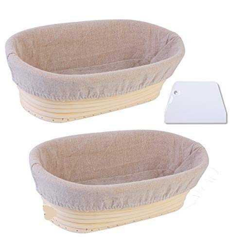 2 Pcs Gärkorb ovales Gärkörbchen für Brot 25 x 15 x 8 cm Banneton Korb,Gärkorb aus Peddigrohr,Brotform Gärkorb mit Teigschaber und Leinensatz für selbstgemachtes Brot von Litthing