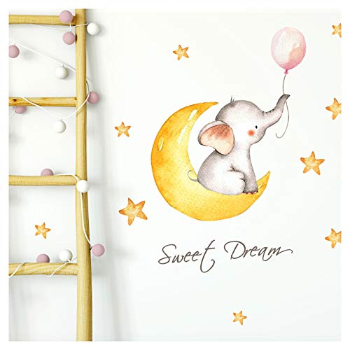 Little Deco Aufkleber Elefant mit Ballon rosa & Spruch Sweet Dream I 3 A4 Bögen I Mond und Sterne Wandbilder Wandtattoo Kinderzimmer Deko Babyzimmer Mädchen DL214-8 von Little Deco