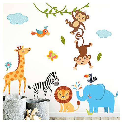 Little Deco Kinderbilder Dschungeltiere I M - 112 x 81 cm (BxH) I Wandtattoo Kinderzimmer Junge Deko Babyzimmer Junge Wandsticker Jungs Sticker Wandaufkleber DL204 von Little Deco