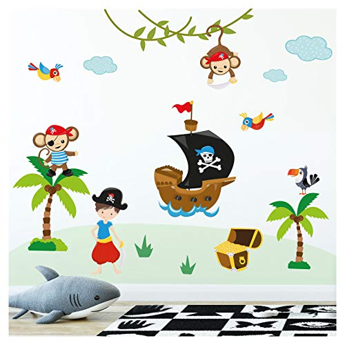 Little Deco Kinderzimmer Aufkleber Affen Pirat I 115 x 95 cm (BxH) I Piratenschiff Wandtattoo Wandaufkleber Junge Tiere Deko Babyzimmer Baby Wandsticker DL206-20 von Little Deco