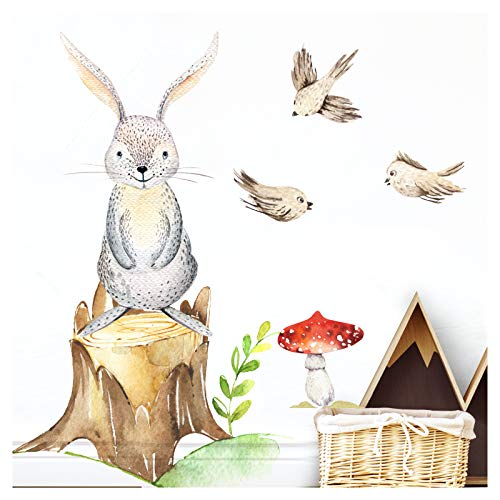 Little Deco Kinderzimmer Wandtattoo Hase Vögel I 73 x 60 cm (BxH) I Pilz Wandbilder Kinderzimmer Deko Babyzimmer Junge Wandsticker Kinder Aufkleber Sticker DL206-11 von Little Deco